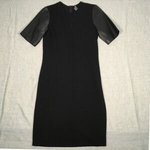 Vince LBD Cocktail Pencil Dress Leather Sleeves Size 6‎ Stretch Party Evening